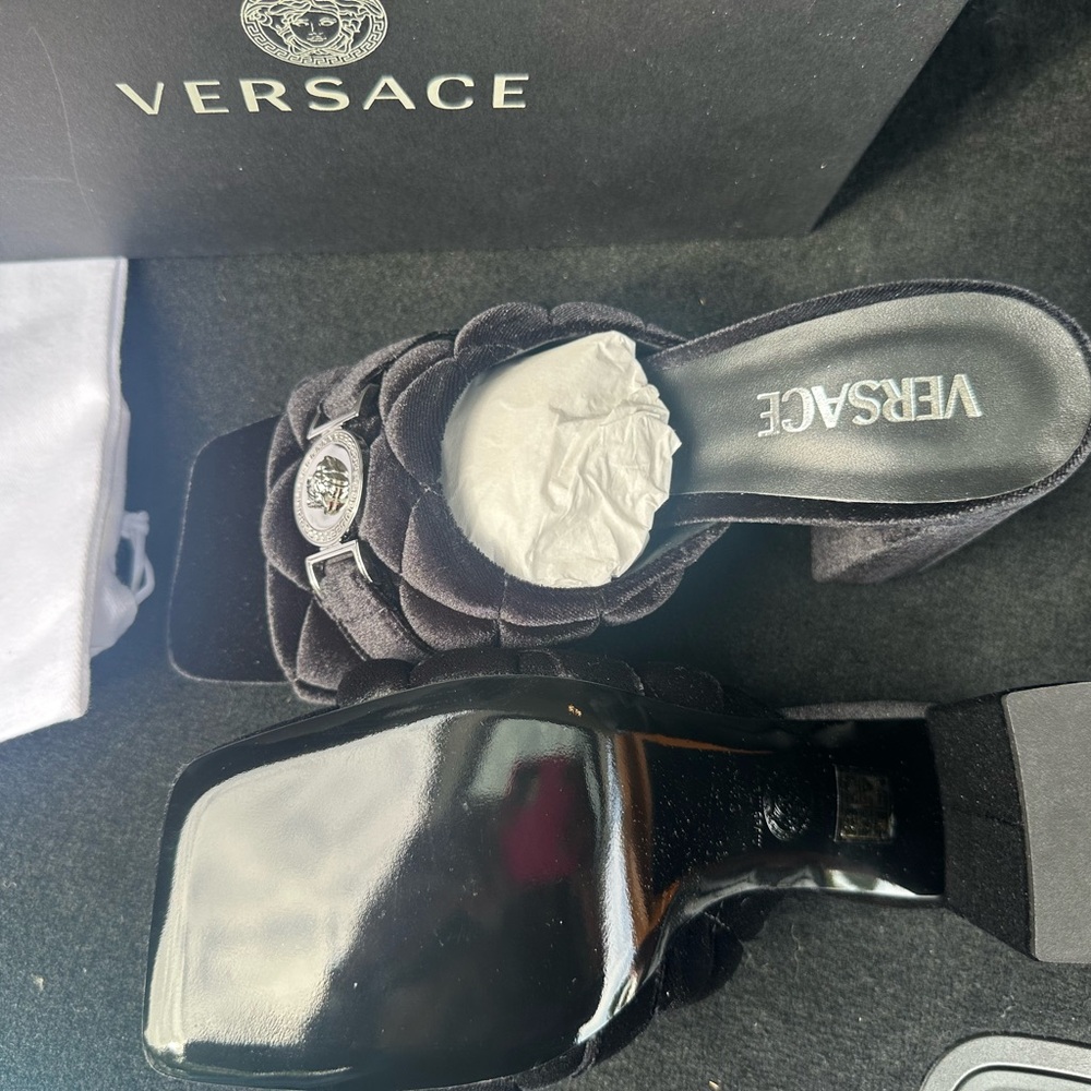 Quilted Velvet Versace Mules